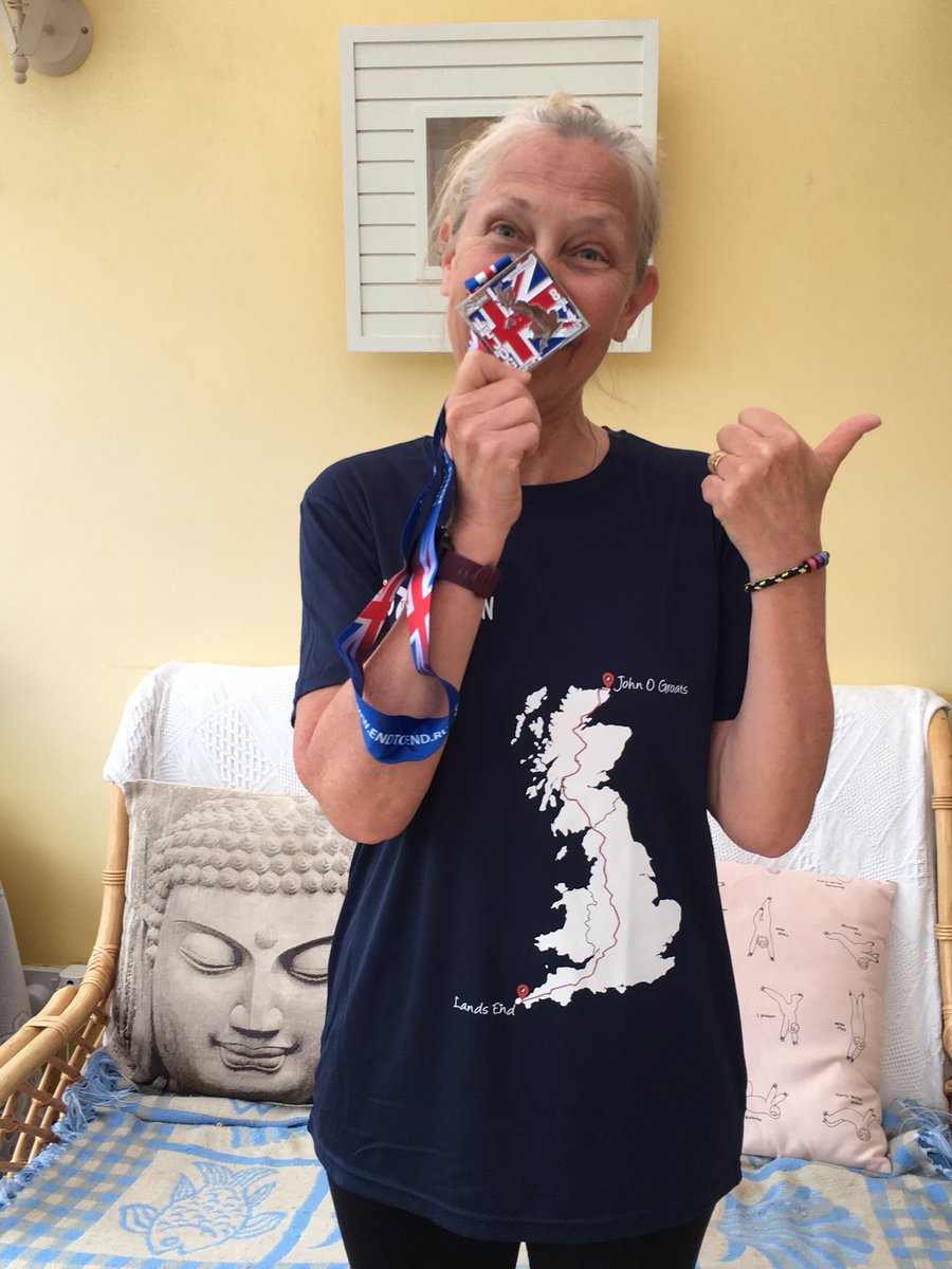 MseFitness's tweet photo. How fitting that after teaching Yoga for Runners & Cyclist my T-Shirt & Medal arrived for completing the Virtual LEJOG Thank You 💜#RunLEJOG Think I might need to reverse it and run back home 🤔
:
#endtoendvirtualchallenge #thisgirlcan #YogaRunner @runendtoend https://t.co/nAY2cRVMeP