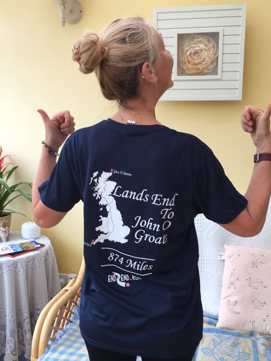 MseFitness's tweet photo. How fitting that after teaching Yoga for Runners & Cyclist my T-Shirt & Medal arrived for completing the Virtual LEJOG Thank You 💜#RunLEJOG Think I might need to reverse it and run back home 🤔
:
#endtoendvirtualchallenge #thisgirlcan #YogaRunner @runendtoend https://t.co/nAY2cRVMeP