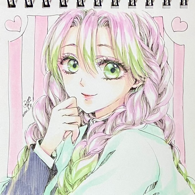 真宵ゆづき🌙ゆるゆる生息中さんがTwitterに投稿した甘露寺蜜璃(鬼滅の刃)のイラスト。