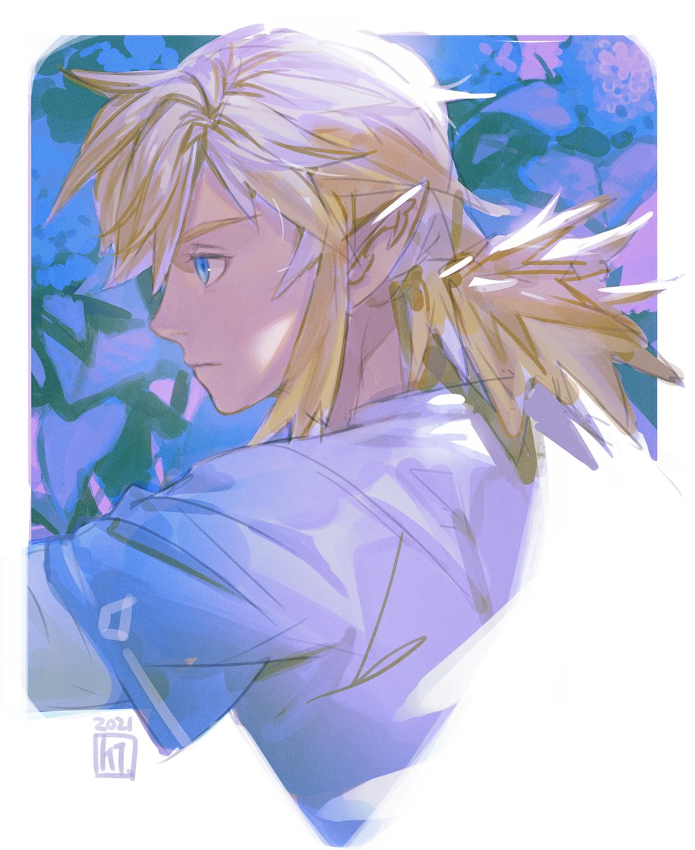 link 1boy male focus solo pointy ears blonde hair blue eyes upper body  illustration images