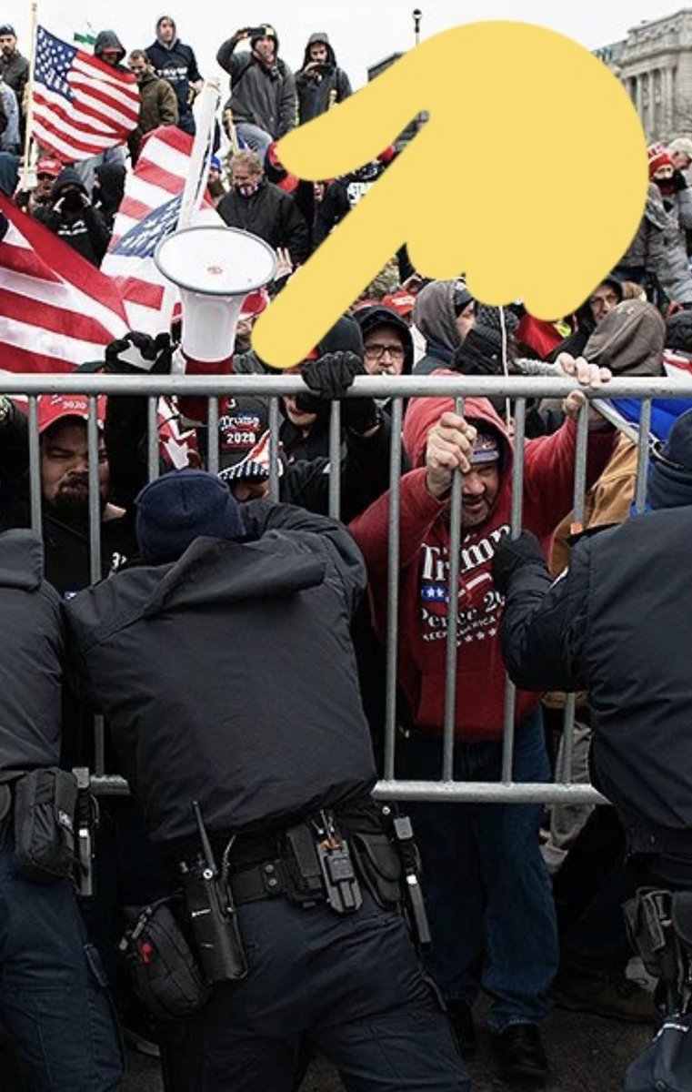 So let’s just take this bullhorn guy. Here he is before Hawley’s arrival, here he is rioting, here he is leading the mob through the police line.