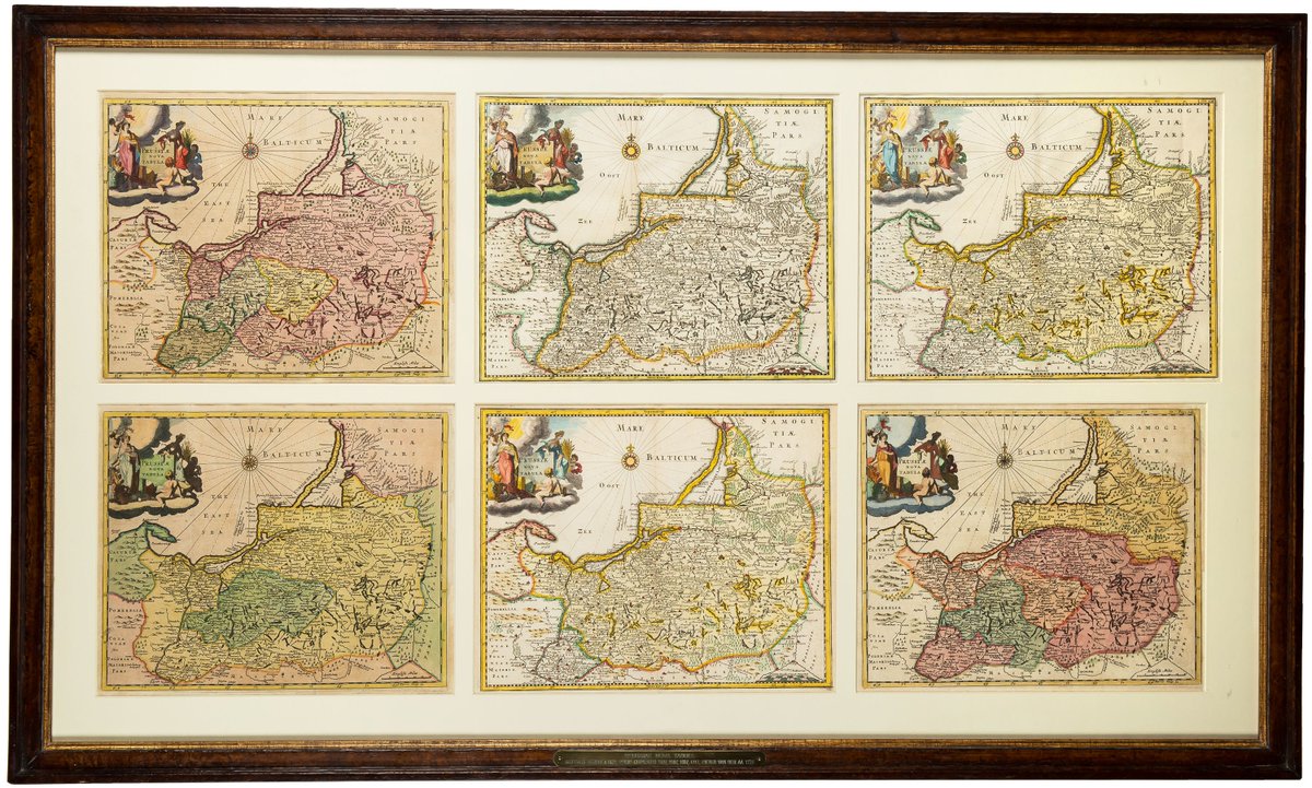 PHulsenboom's tweet photo. Six times the same map of #Prussia? Not quite. This lot in an upcoming auction in Warsaw provides a great example of how those who coloured #earlymodern #maps determined the representation of state and regional borders: https://t.co/YpDUHXfkZ0 https://t.co/Gjw7YMQTMT