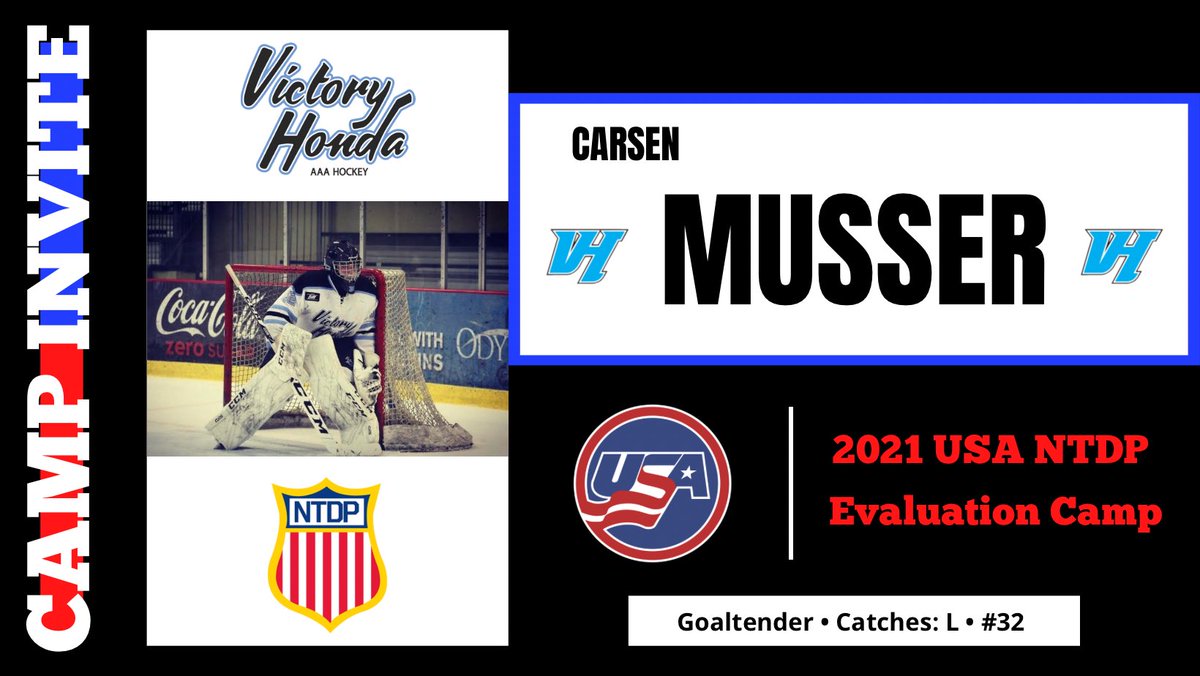 RealVHHockey's tweet photo. HUGE congratulations to current VH 15U goaltender, Carsen Musser, on receiving a 2021 USA NTDP Evaluation Camp invite!! πΊπΈππ₯
@carsenmusser_32
#victoryhondahockey #vhdifference #vhstrong #vhfamily #vhathlete #invited #teamusa #ntdphockey #skysthelimit https://t.co/5kMz9Ksf7V