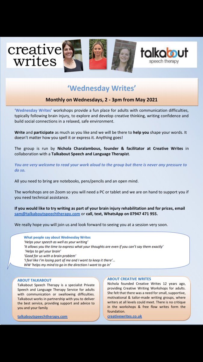 Wednesday writes has really helped increase writing confidence and social connection.  Let me know if you can think of anyone who would enjoy this. ⁦<a href="/ElisabethSLT/">Elisabeth Hibbard</a>⁩ ⁦<a href="/creative_writes/">Nichola Charalambou</a>⁩