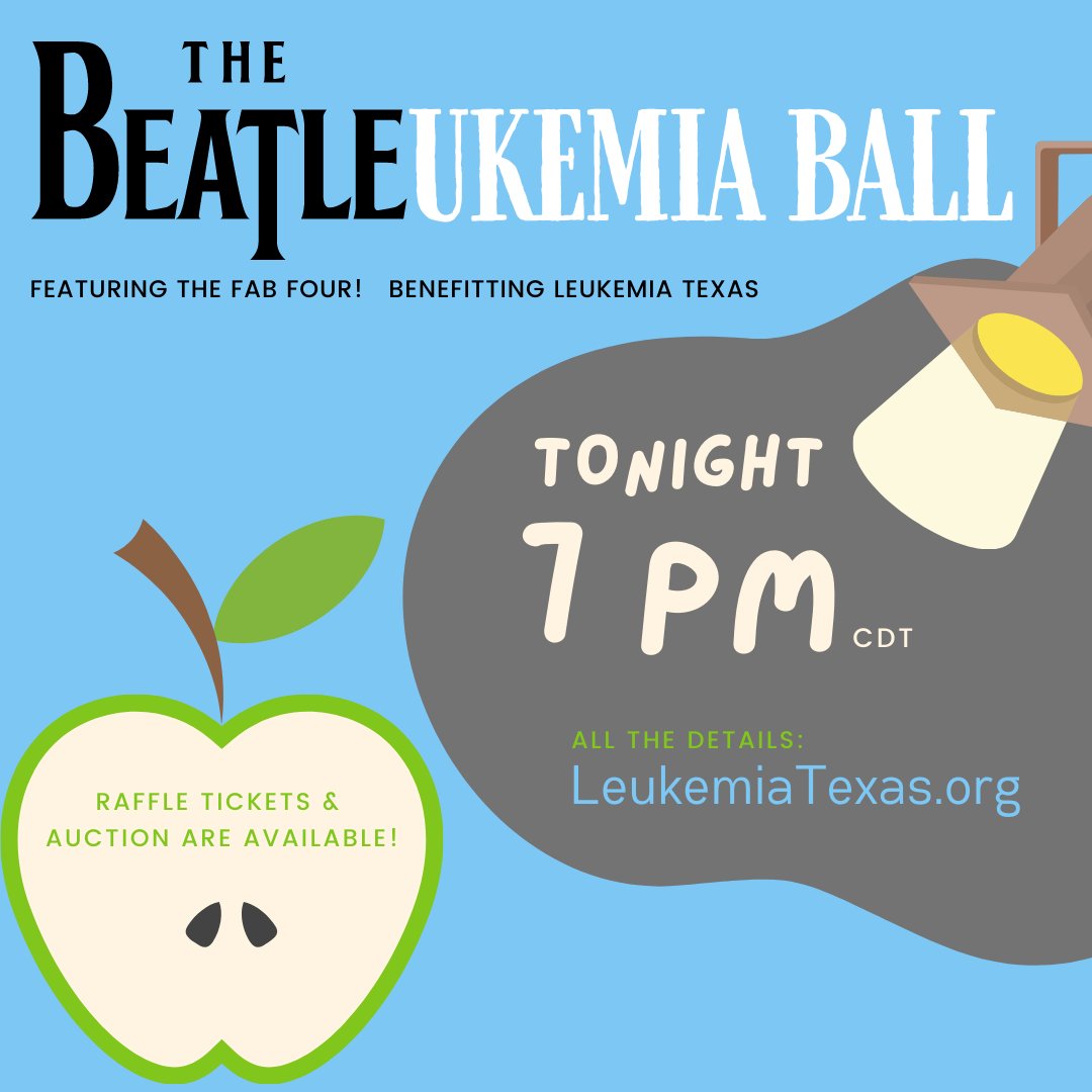 #TONIGHT is the #BEATLEukemia Ball featuring @fabfourband at 7 (CDT)! #tickets are still available! The car #raffle,  #silentauction, and merch shops are open! Check out www.leukemiatexas (.org) for all the details!  #support #patientaid and #research to #endcancer. #LTX #BLB2021