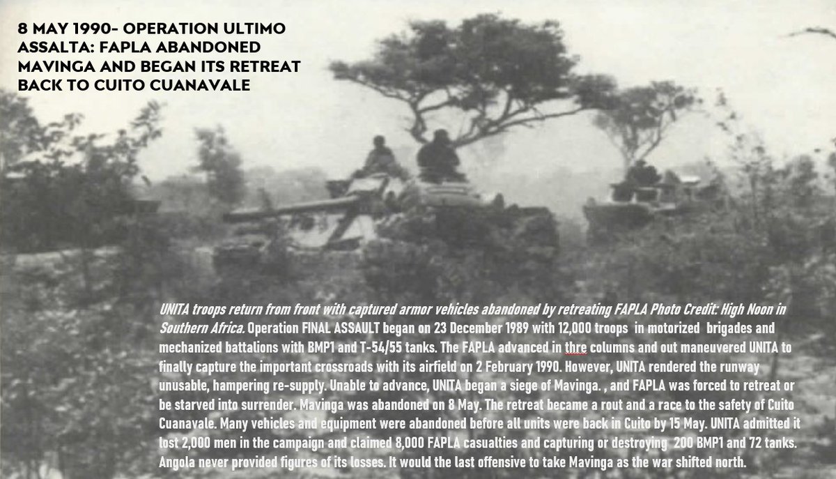 ModernConflict's tweet photo. 8 May 1990- Operation ULTIMO ASSALTA: after a two-month siege, the FAPLA abandoned Mavinga and began a hasty retreat back to Cuito Cuanavale #Angola #AngolanCivilWar https://t.co/WsfyMzbUYo