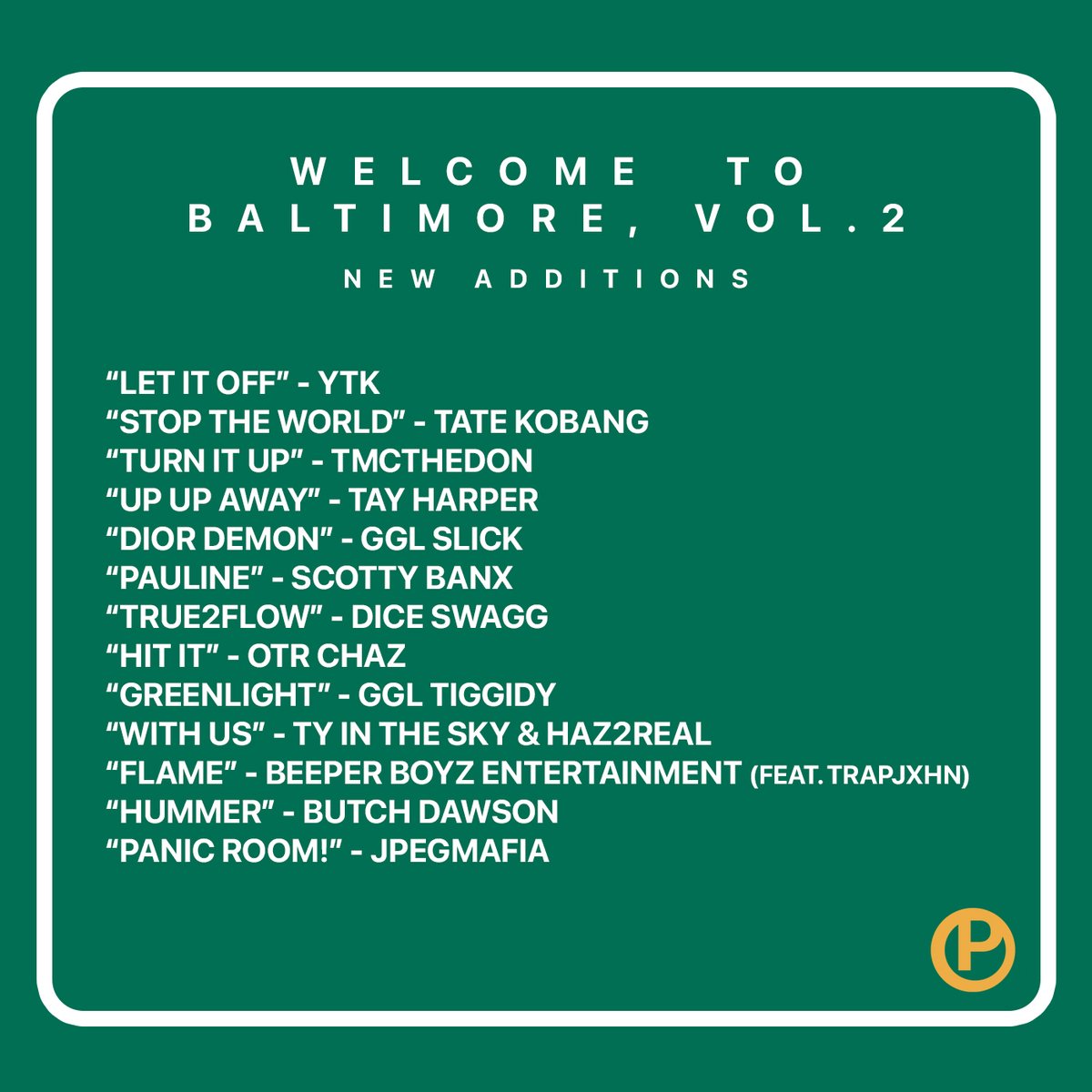 parkmag_'s tweet photo. We've updated our "Welcome To Baltimore" playlist with new music from @yeahytk, @Tate_kobang, @primelard, &amp; more

Listen here: https://t.co/jFrqJOSTqL https://t.co/5jBalUbYOO