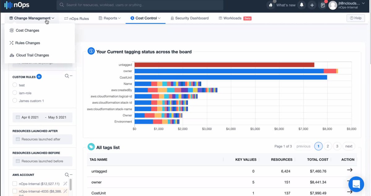 Amaze_Singh41's tweet image. Live from @CprimeInc webinar, 3 War Stories from Failed #CloudMigrations. JT Giri demos how nOps's dashboard shows what #AWSresources are not tagged as part of #CostOptimization process.