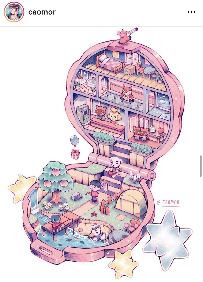 Then  @caomor made this and posted in May, a few ppl accused them of being inspired by me but they didn’t even know who I was. We both have a history of being inspired by Polly Pocket + this was peak ACNH hype time. It was just a coincidence and our pieces are different