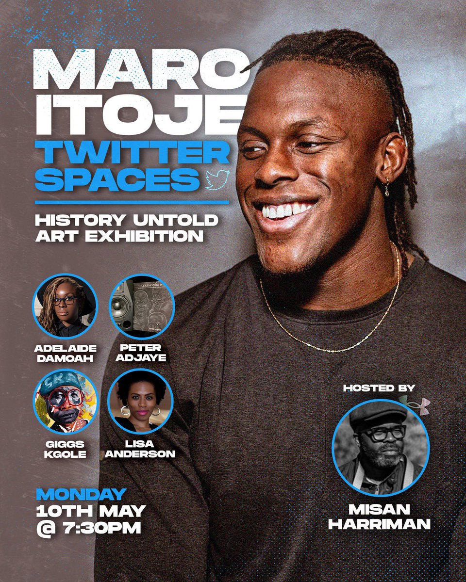 maroitoje's tweet photo. Tune in Monday @ 7.30pm to listen to us talk about ‘A History Untold’ art exhibition which I’m presenting  later this month 🗣🗣🗣
@lisaandersonaa 
@misanharriman 
@AdelaideDamoah 
@GiggsKgoleArt https://t.co/VEGrCKi3Rd