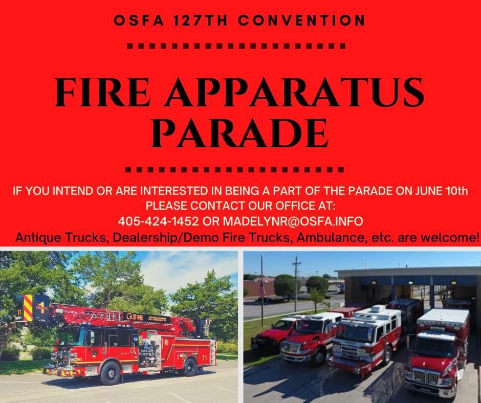 OKFirefighters's tweet photo. We really want to make this parade happen!  We need to know if you're planning to attend with a rig, so please let us know. If we don't have a decent number sign up, we will be forced to cancel the parade unfortunately. Please share! https://t.co/4LmPGmiCx5