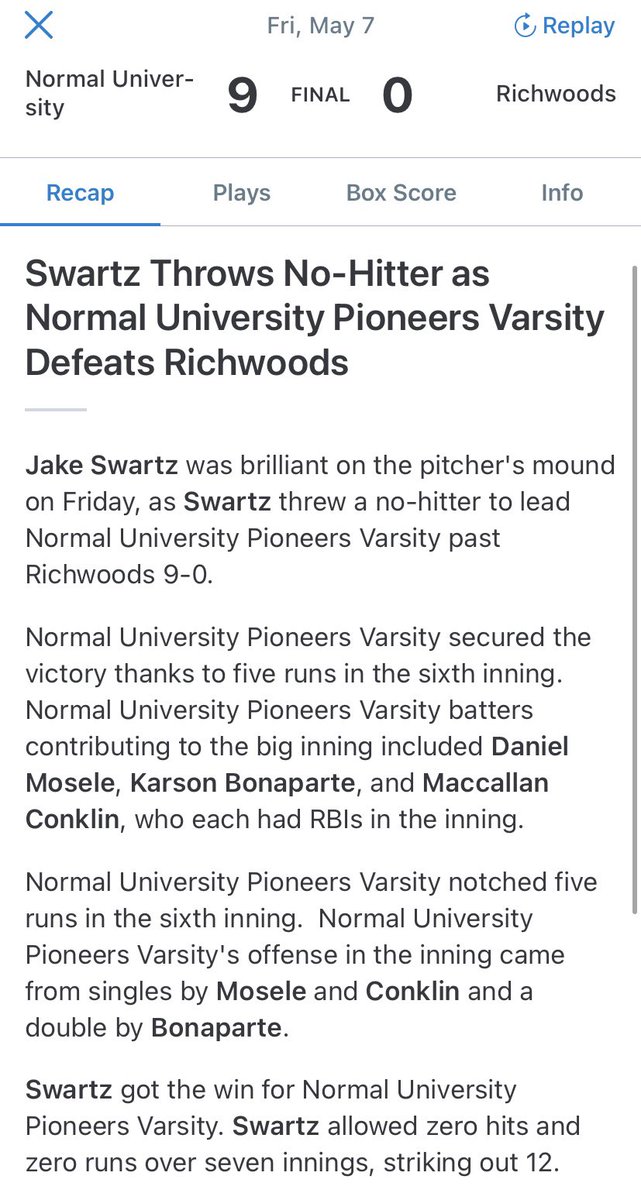 In case you didn’t see already... @jake_swartz22 final #bumpday line: 7IP, 2BB, 0H, 12Ks. #NoNo #DontThink