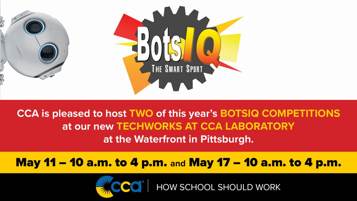 CommCharterAcad's tweet image. Join #CCA and @BotsIQSWPA at #TechWorksatCCA, located at the Waterfront in Pittsburgh, for two of this year&apos;s BotsIQ competitions. More details and livestream at bit.ly/3o0cKHv @WPXI @WTAE @KDKA @fox53wpgh @PittsburghsCW