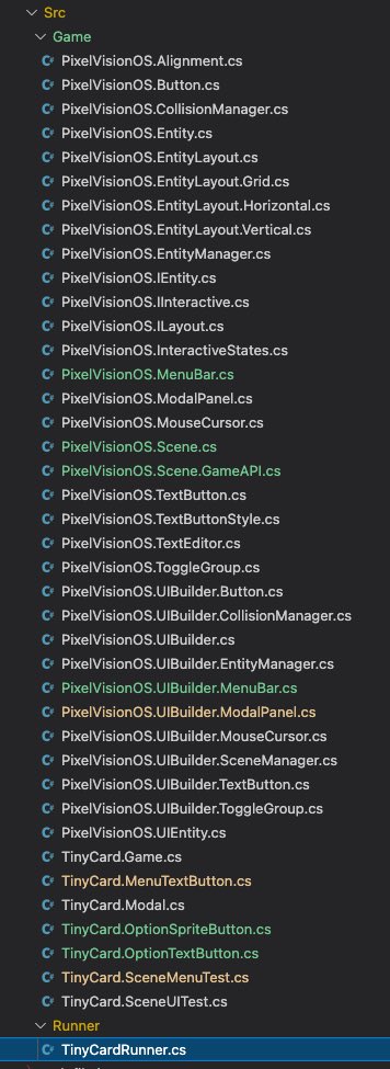 jessefreeman's tweet photo. It takes a lot to make a HyperCard clone. Spent last night organizing the UI code into @PixelVision8 OS & #TinyCard class files. Still have to get the text editor ported over from Lua but this is basically what I need to run the simple looking UI. #screenshotsaturday #gamedev https://t.co/ZXYwBn7r0i