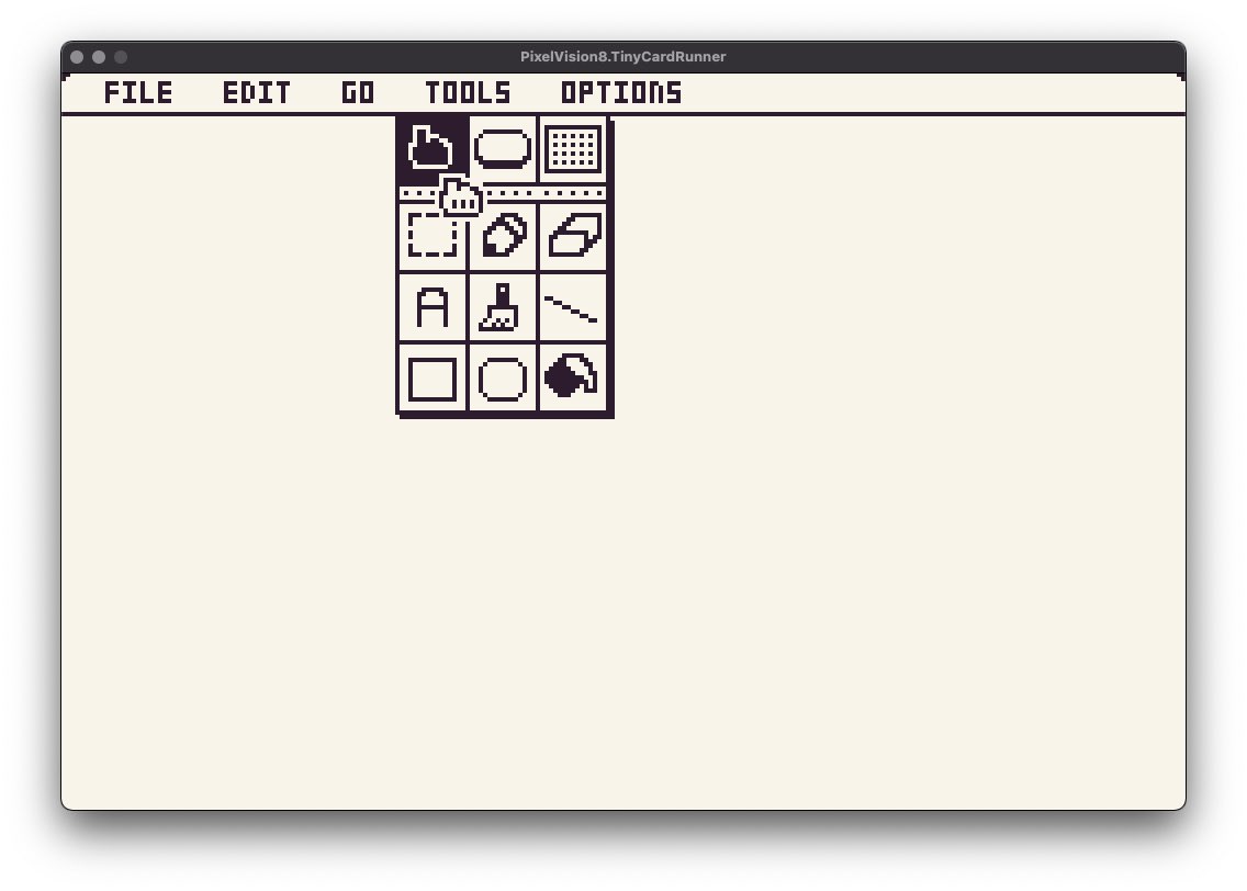 jessefreeman's tweet photo. It takes a lot to make a HyperCard clone. Spent last night organizing the UI code into @PixelVision8 OS & #TinyCard class files. Still have to get the text editor ported over from Lua but this is basically what I need to run the simple looking UI. #screenshotsaturday #gamedev https://t.co/ZXYwBn7r0i