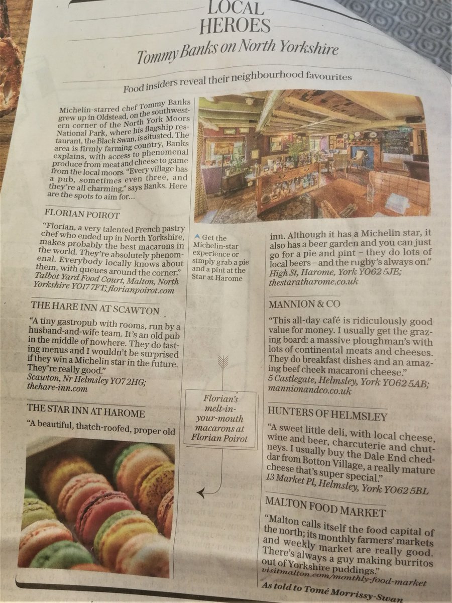 Great choices by <a href="/TommyBanks8/">Tommy Banks</a> in today's <a href="/Telegraph/">The Telegraph</a>. Lots of our favourite recommendations on our doorstep in <a href="/VisitHelmsley/">VisitHelmsley</a> and <a href="/visitmalton/">Visit Malton</a> in #Yorkshire including <a href="/MannionHelmsley/">Mannion & Co</a>, <a href="/huntershelmsley/">Hunters of Helmsley</a>, <a href="/HareScawton/">The Hare At Scawton</a> <a href="/TheStaratHarome/">The Star at Harome</a>. We are in the middle of #foodie heaven here!