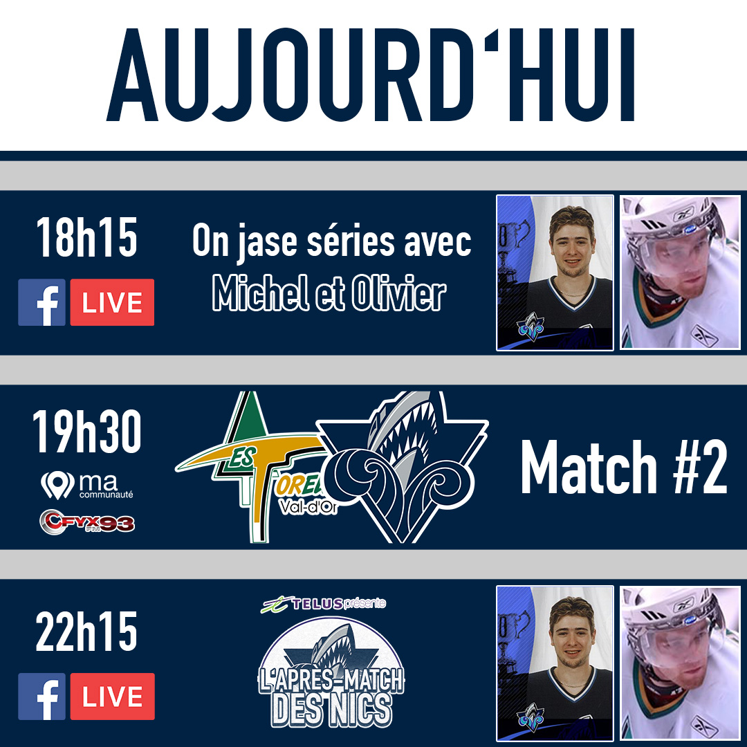 oceanicrimouski's tweet photo. À mettre à votre horaire aujourd'hui 📅

Michel Périard et Olivier Latendresse, qui a porté les couleurs des Foreurs de Val-d'Or entre 2002 et 2006, seront des nôtres pour l'avant-match et @TELUSfr  présente l'après-match. 
#AvecEtPourVous #LHJMQ @LHJMQ https://t.co/dleBRVHF3n