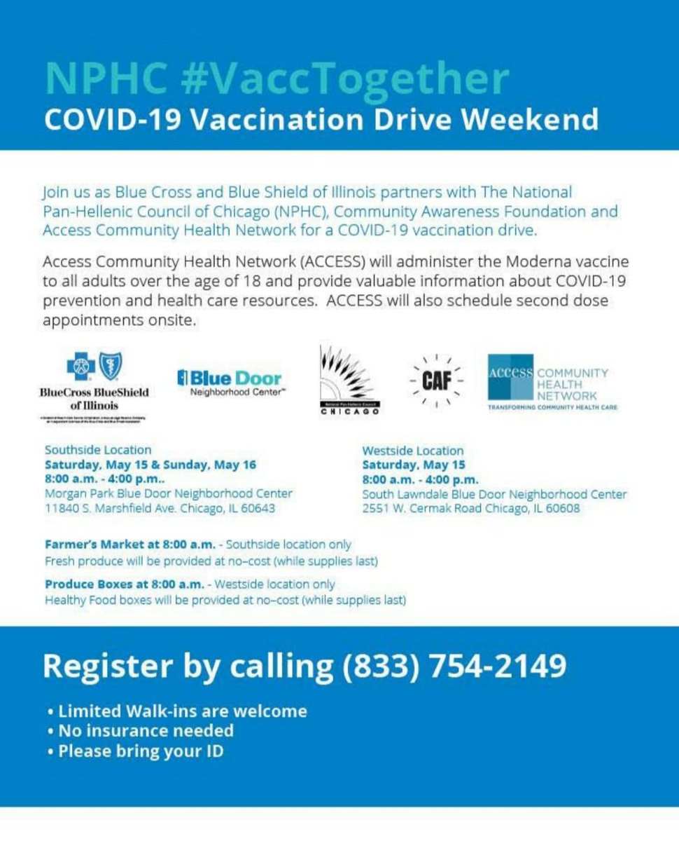 LmarieAsad's tweet image. The National Pan-Hellenic Council, @nphcchicago is partnering with Blue Cross and Blue Shield of Illinois and @ACCESSHealth to help adults over 18 get their #COVID19Vaccine. 
Let's get #VaccTogether, call (833) 754-2149
#NPHCstrongerTogether 
#ACCESSmyShot
@BCBSIL
#DivineNine