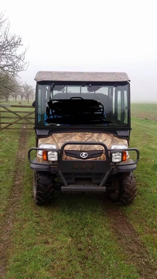 Stolen from Lees Court Estate during the night from Gosmere Farm cottages, Newhouse Lane Sheldwich 
Owner kim acres
Crime Ref no 08-0302
Reg no VUO7CKJ
KUBOTA RTV
Multi coloured camouflage 
With silver truck top.containg 2 Bee Hives ,Bee suit Green, Hives tools ,smoker and boots,