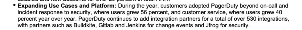 #5. Expanding beyond its core product is key to growthWe’ve seen this time & time again after $100m ARRPagerDuty’s core product is incident response* Customers who also use it for security grew 56%* Customers who also used it for customer service grew 40%.* vs 28% overall