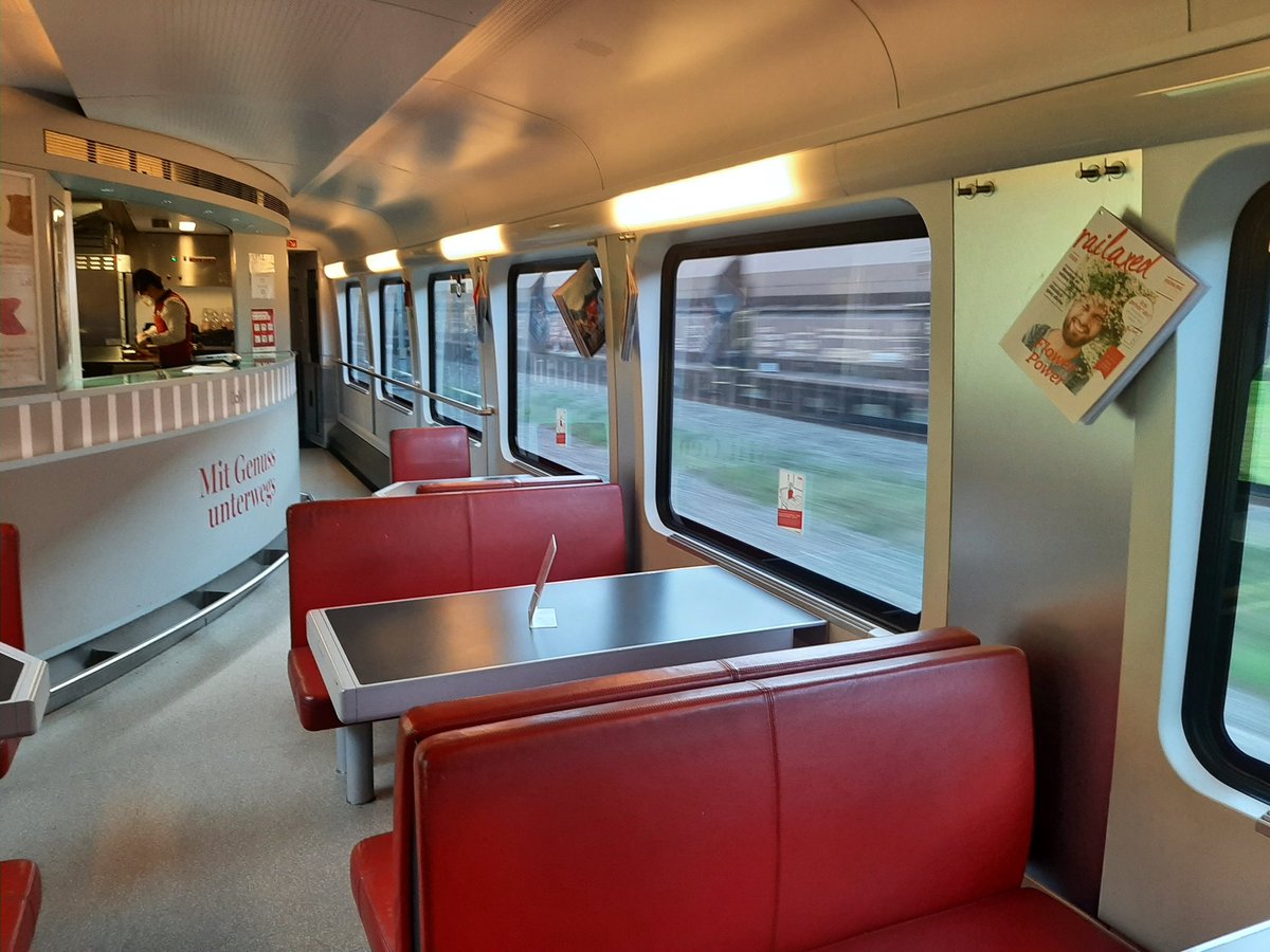 Of course there is a  @_DiningCar, but within Swiss territory its takeaway to your seat only as you are not allowed to sit down in this wagon. Macaroni with minced meat and a beer for dinner.