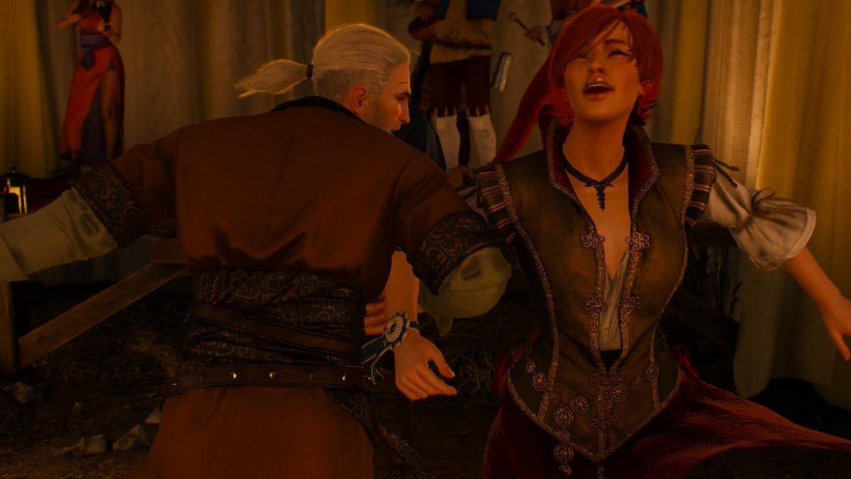 Геральт и енифер ведьмак 3. Лютик в туссенте. Геральт шани йеннифер трисс. Кабаре лютика ведьмак 3 на карте. Ведьмак геральт и трисс.