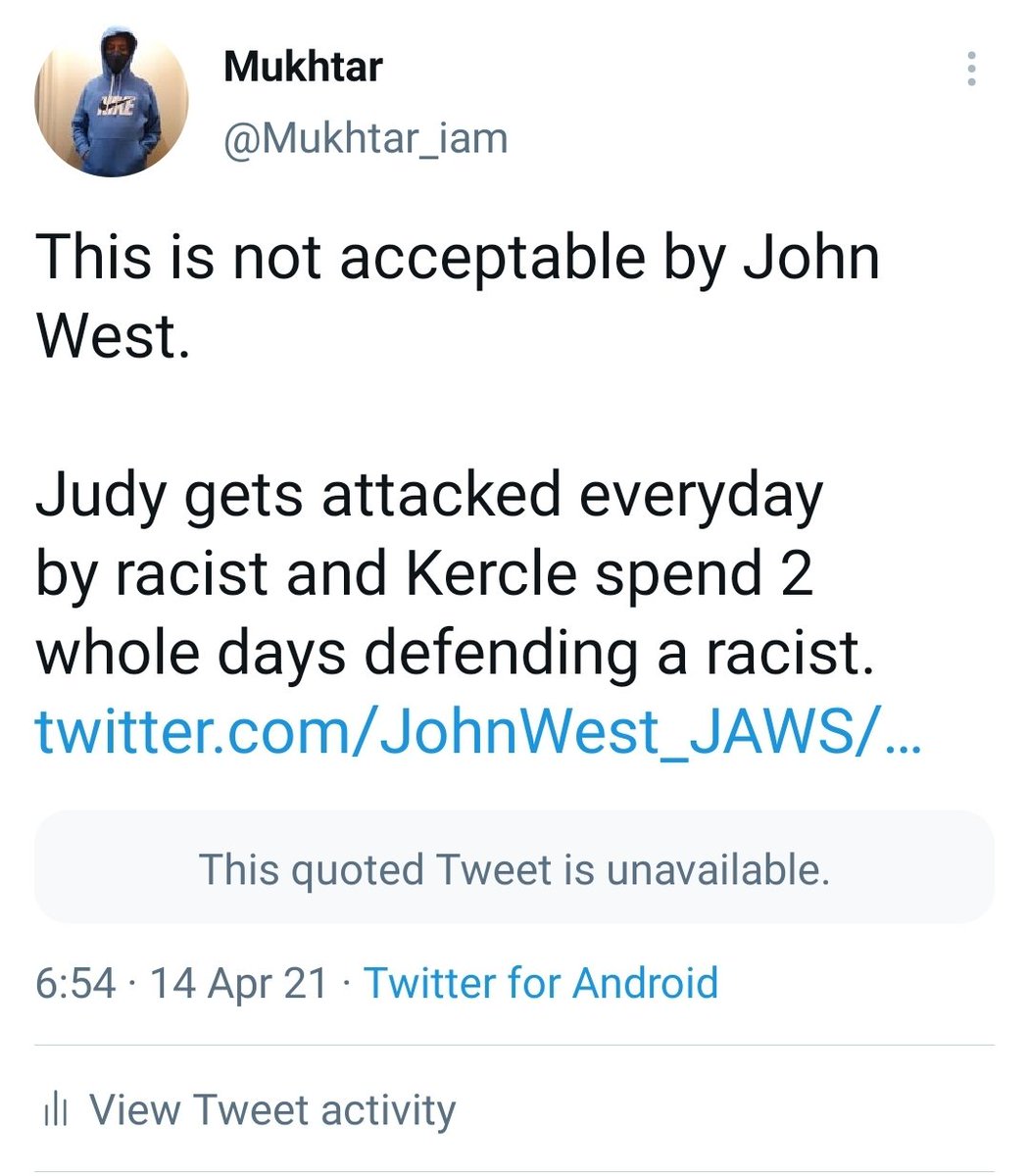 Enter chat: John West with 17k followers.He came out of nowhere with all guns blazing. "About how it was unacceptable for Judy to go after Kercle".. remember Judy was just defending herself.Below is me QRT'ing John.