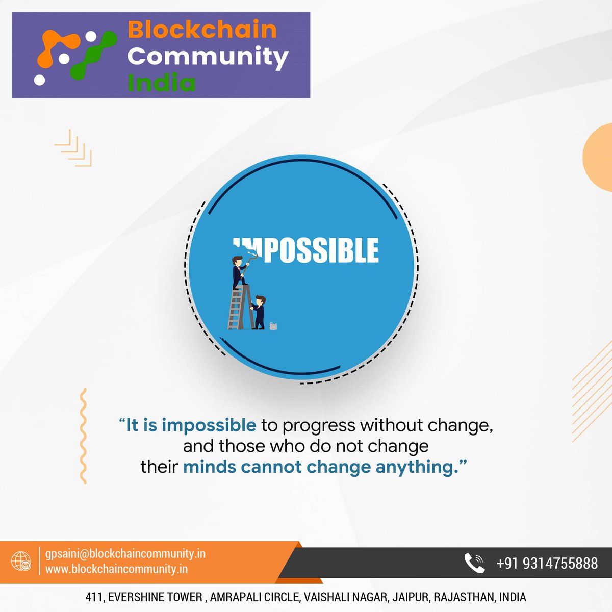 BCIGROUPS's tweet photo. ""It is impossible to progress without change,
and those who do not change
Their minds cannot change anything."
#BLOCKCHAINCOMMUNITYINDIA
#BCOMMUNITYINDIA
#earn_with_gp_saini
#BCIPARTNER #become_our_partner #blockchain #AI #artificialintelligence
https://t.co/RwSRnDS9VL https://t.co/yqbpqiPptH