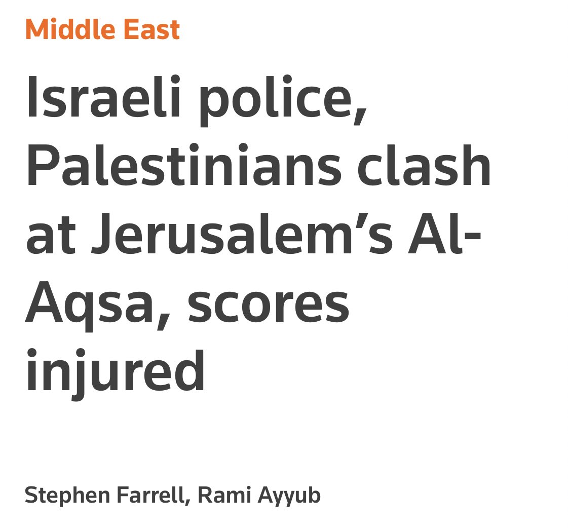 SanaSaeed's tweet photo. Using ‘clashes’ to describe the violence an occupying state force inflicts on an occupied people, equalizing unequal people, is absolutely complicity in that violence. 

Newsrooms that have continued using this language know exactly what they are doing. https://t.co/joom1wSVos