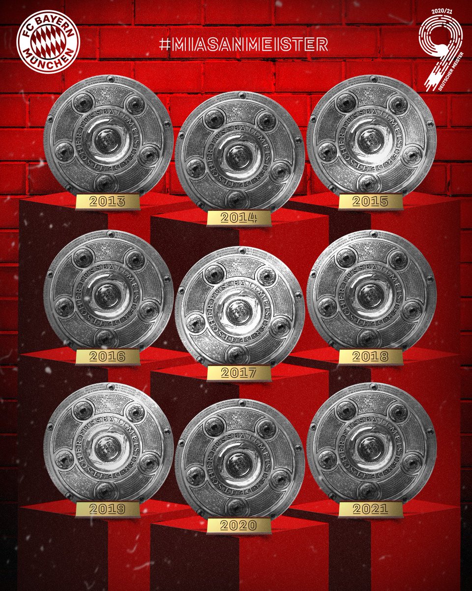 🏆 2⃣0⃣1⃣3⃣
🏆 2⃣0⃣1⃣4⃣
🏆 2⃣0⃣1⃣5⃣
🏆 2⃣0⃣1⃣6⃣
🏆 2⃣0⃣1⃣7⃣
🏆 2⃣0⃣1⃣8⃣
🏆 2⃣0⃣1⃣9⃣
🏆 2⃣0⃣2⃣0⃣
🏆 2⃣0⃣2⃣1⃣

#MiaSanMeister #to9ether #MiaSanMia