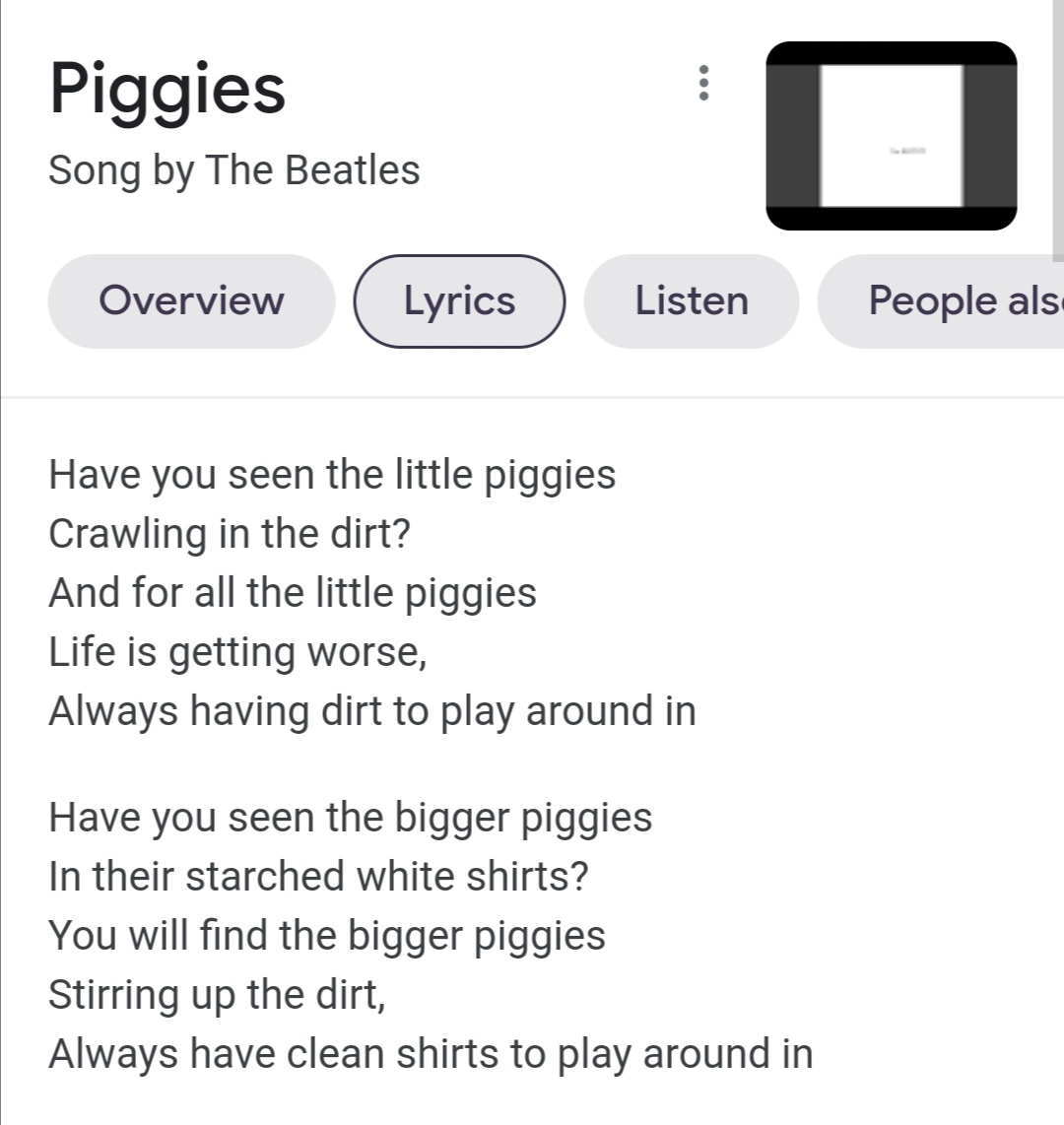 4. george harrison wrote a song called piggiesi mean cmon now. piggies, and now we have george pig? 5