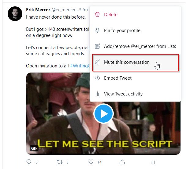 This might get a bit messy in your notifications, so if you feel overwhelmed, here is how to turn all notifications for this thread off:Open the menu (top right) at the top of this list and select "mute this conversation", if you DON'T wish to get more notifications.