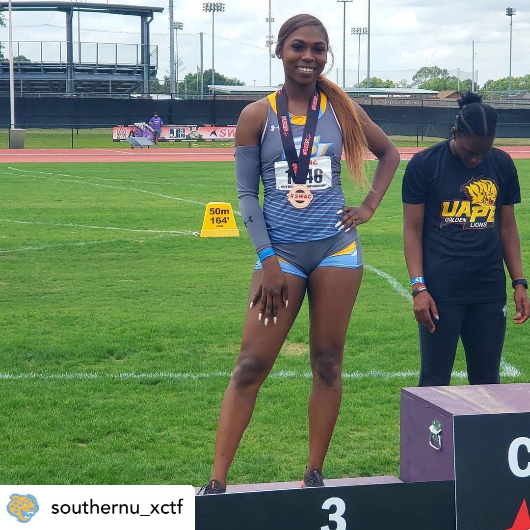 SouthernUsports's tweet image. Senior, Nia Williams finishes 3rd in the Women's 100h with a personal best of 14.15. Great job Nia. #gojags #trackandfield #SWAC  #ProwlOn #WeAreSouthern