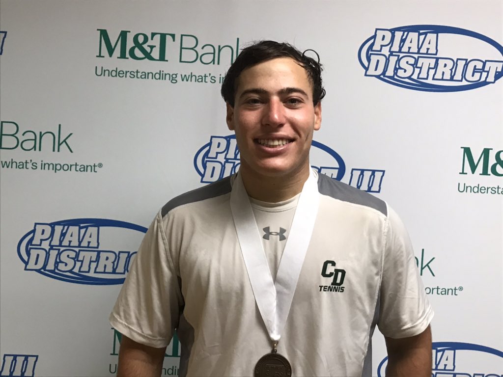 piaadistrict3's tweet photo. Central Dauphin’s Sammy Schwab defeated Penn Manor’s Curtis Rabatin 6-2, 6-3 to place third in the District III M&amp;T Bank Class 3A Boys Singles Tennis Championship. Sammy qualifies for the PIAA Championships.  Mr. Rabatin was not available for the photo. https://t.co/pBVH6vVEAa