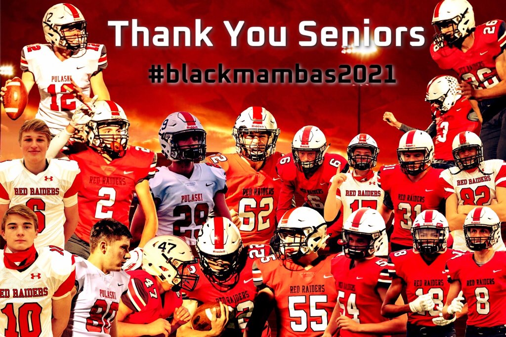 ⚫️🔴 Thank you for all your hard work <a href="/PHS_Raider_FB/">Pulaski Football</a>  Class of ‘21🔴⚫️
Over these past four years, you guys represented your school and community well and have truly left your legacy!! #blackmambas2021 #classof21 #seniors