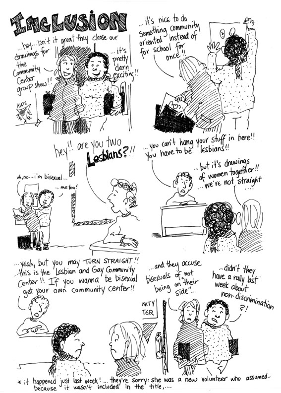 A bi+ lesbian starter kit for  #BiHistoryMonth.* 1992 comic from the author of "Liliane, Bi-Dyke"* 1996 Lesbian Avengers flyer w/1973 quote from the bi-founded RadicaLesbians.* Dyke March banner:  https://www.autostraddle.com/photoessay-san-francisco-dyke-march-2017-384060/*1991 Dajenya poem, in full here:  http://dajenya.com/pb/wp_1c8af5cd/wp_1c8af5cd.html