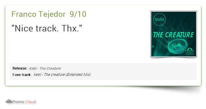 DeepRhymesMusic's tweet photo. Franco Tejedor supports: Kebi - The Creature 9/10 @kebi_vibes #newrelease https://t.co/ITZfa1pGFe  #deephouse #tulim #mexico @traxsource https://t.co/AS8rj0V1ef