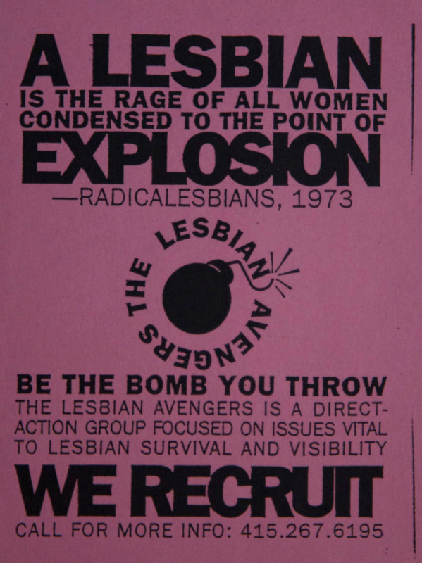 A bi+ lesbian starter kit for  #BiHistoryMonth.* 1992 comic from the author of "Liliane, Bi-Dyke"* 1996 Lesbian Avengers flyer w/1973 quote from the bi-founded RadicaLesbians.* Dyke March banner:  https://www.autostraddle.com/photoessay-san-francisco-dyke-march-2017-384060/*1991 Dajenya poem, in full here:  http://dajenya.com/pb/wp_1c8af5cd/wp_1c8af5cd.html