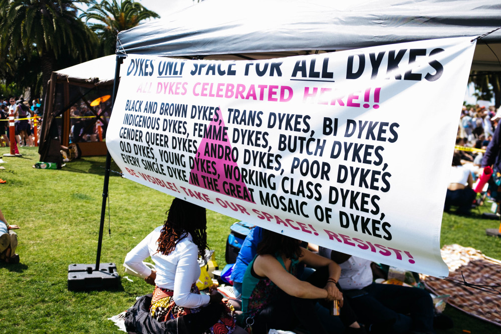 A bi+ lesbian starter kit for  #BiHistoryMonth.* 1992 comic from the author of "Liliane, Bi-Dyke"* 1996 Lesbian Avengers flyer w/1973 quote from the bi-founded RadicaLesbians.* Dyke March banner:  https://www.autostraddle.com/photoessay-san-francisco-dyke-march-2017-384060/*1991 Dajenya poem, in full here:  http://dajenya.com/pb/wp_1c8af5cd/wp_1c8af5cd.html