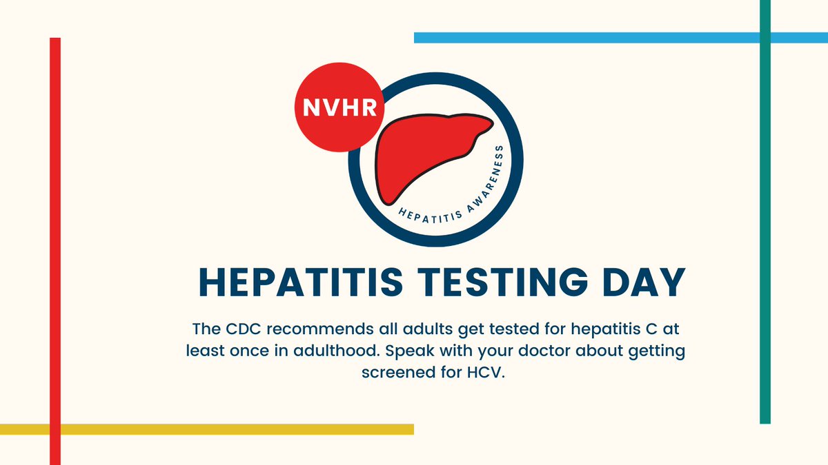 NVHR1's tweet photo. Today is Hepatitis Testing Day! #DYK millions of Americans have chronic viral hepatitis? But most of them don’t know they have it. Viral hep can lead to #LiverCancer. Talk to your doctor about getting tested today! https://t.co/44XyZkSJDu