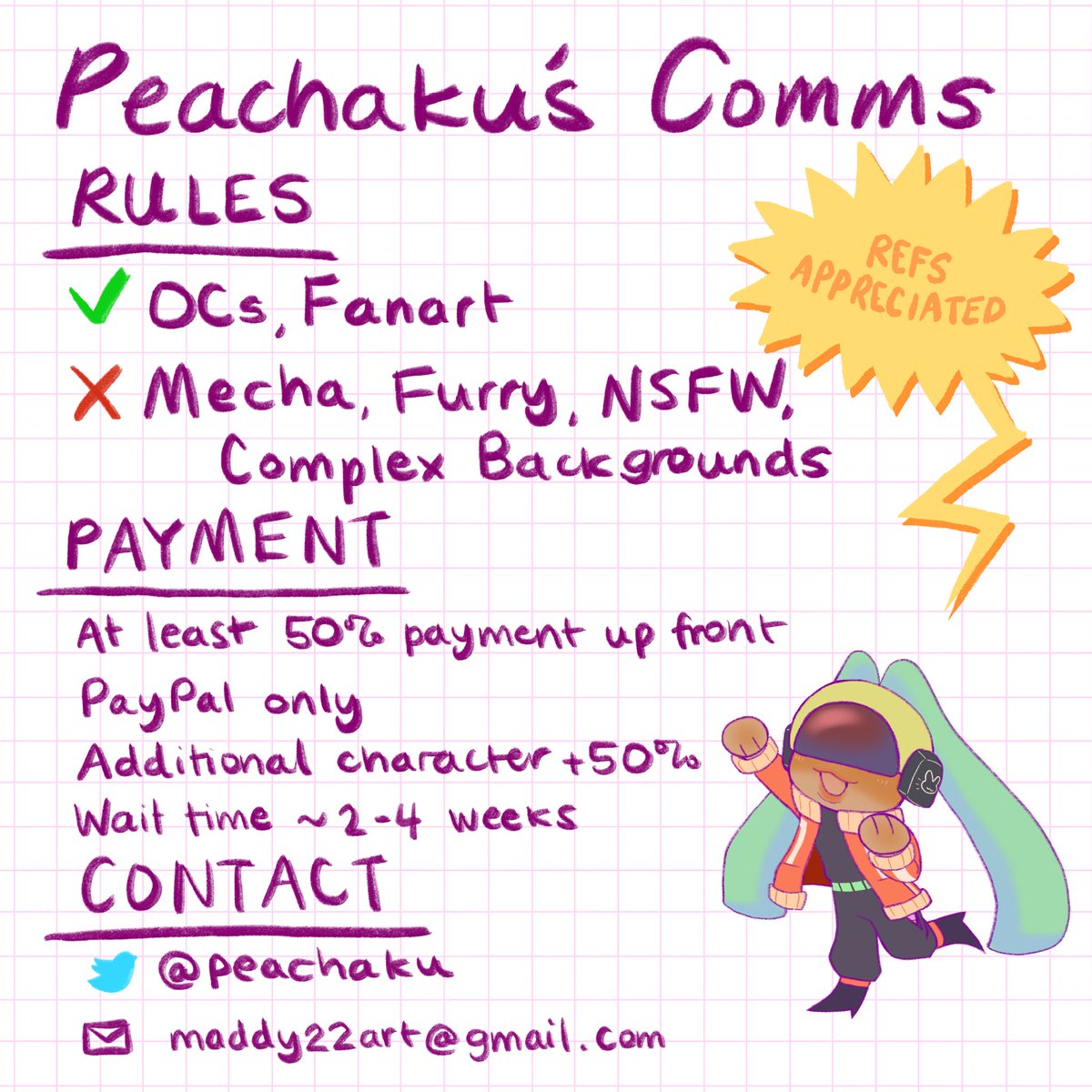 [rts appreciated] hii i'm opening commissions 🎉 

please see my comm carrd for full terms of service and payment info:
https://t.co/EGQxQ4Bijh

I'll be starting with 3 slots. DM if interested! 