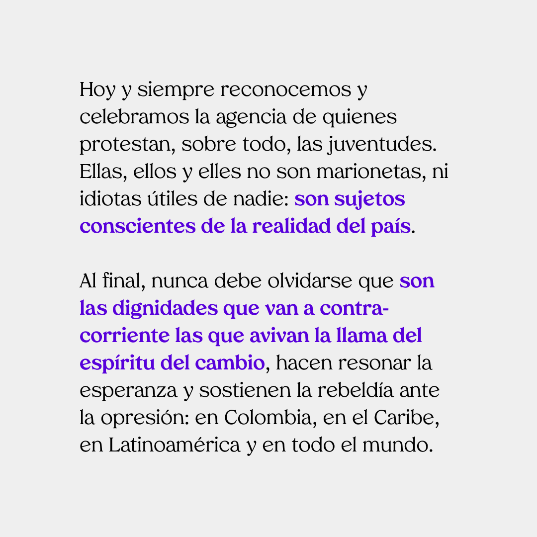 Por la vida digna y en rechazo a la represión: ¡nos suscribimos a este comunicado y apoyamos el #ParoNacional en Colombia! 📣✊🏽

El texto completo puede leerse en: docs.google.com/document/d/10J…