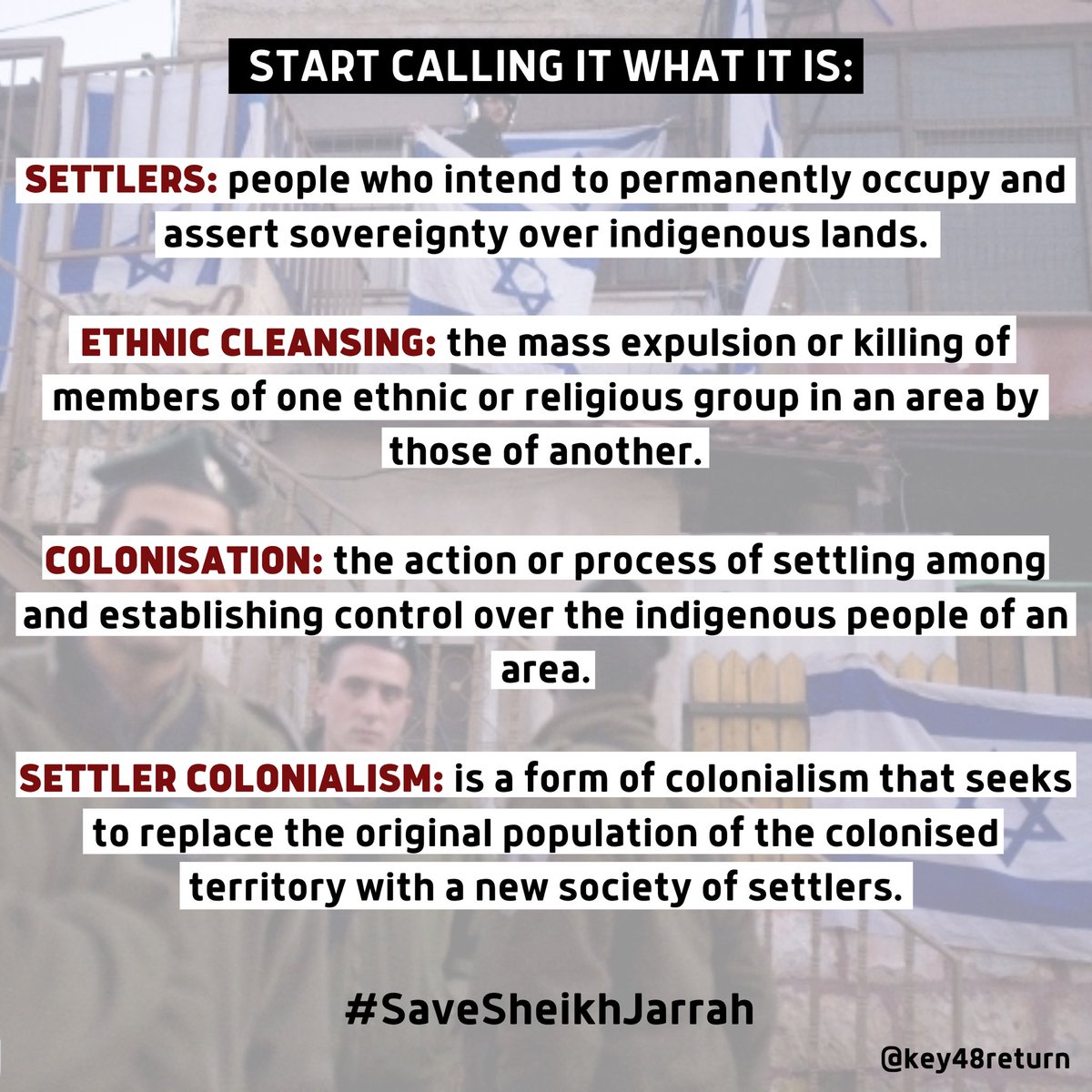 Time to decolonise Palestine. #SaveSheikhJarrah