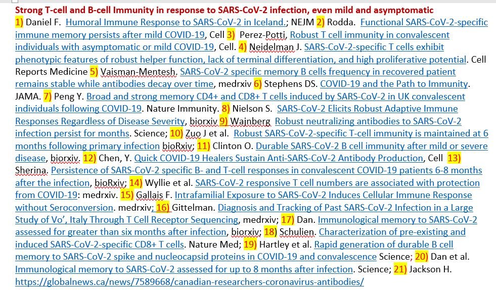 These papers are below, in the following tweet thread ( https://twitter.com/MonicaGandhi9/status/1373510909868470272) and I will spend minute giving you details of my favorite two papers since they give the longest follow-up duration after natural infection showing that T cell responses have long-half lives