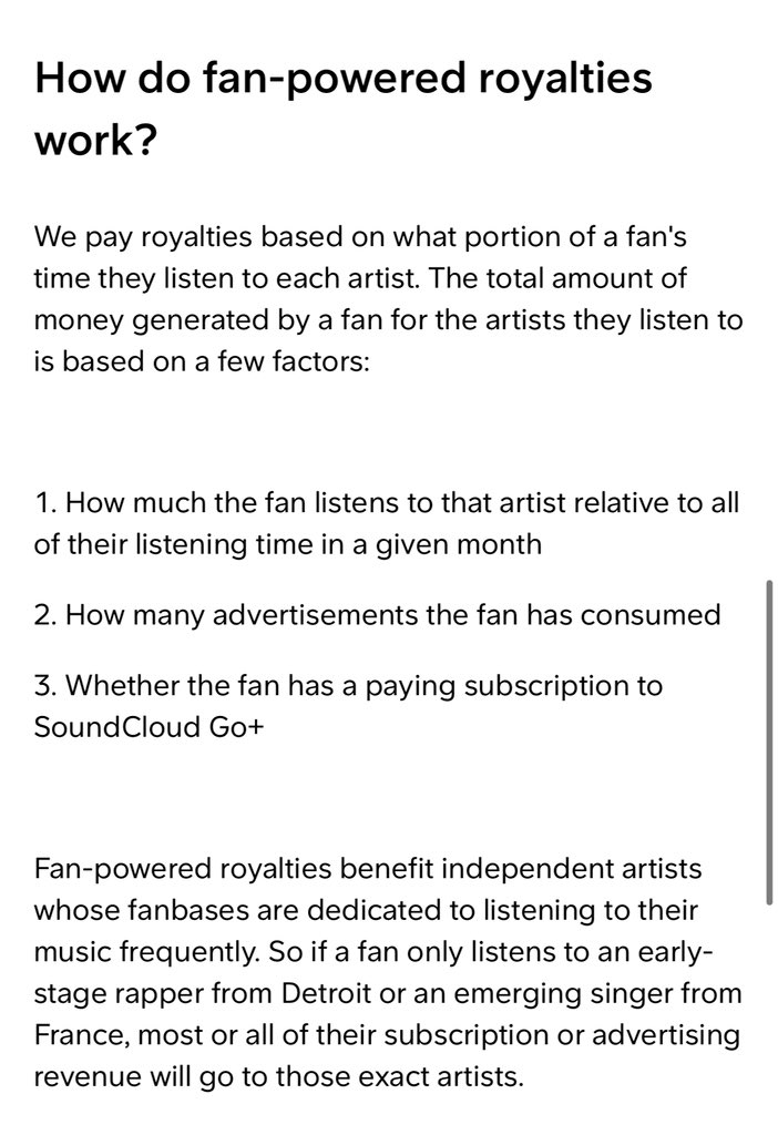 What makes SoundCloud so great though?Well, Souncloud introduced fan-powered royalties. If you are a paid subscriber who listens to TY most of the time, most of your money goes to TY.