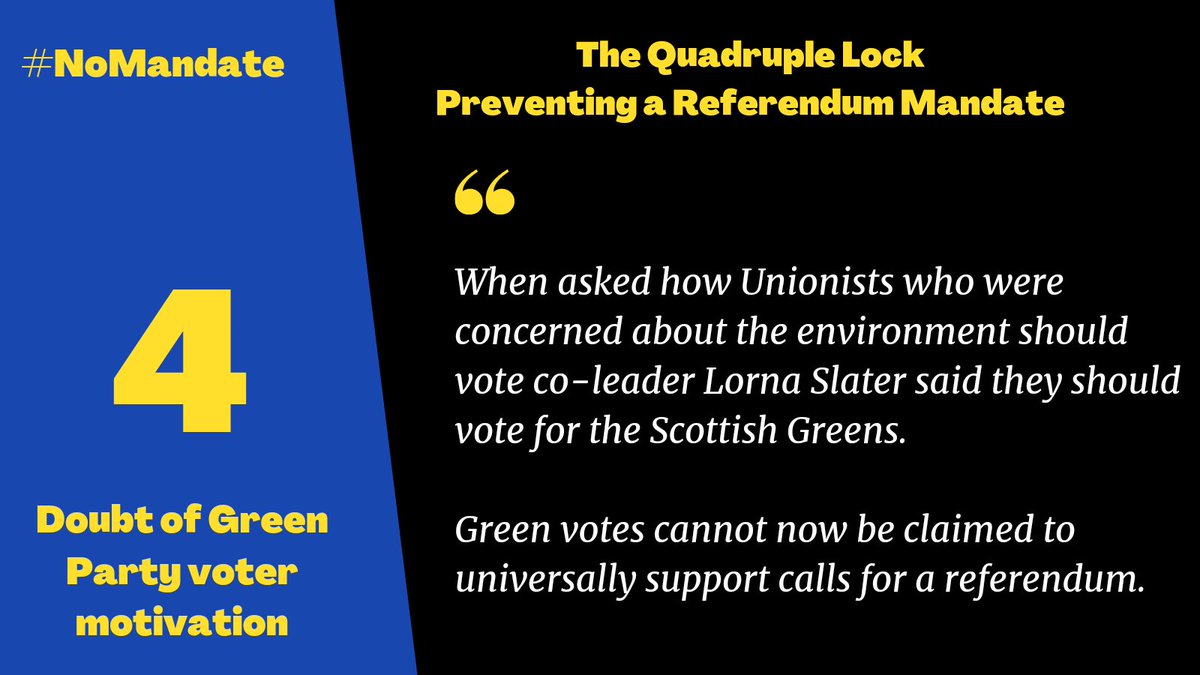 Similarly the Scottish Greens openly claimed independence was not their priority and sought environmentally motivated unionist votes during the campaign.Green votes cannot be read as universally pro-referendum.  #NoMandate 