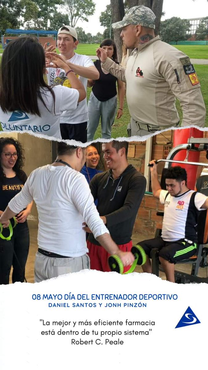 Hoy 08 de mayo día del entrenador deportivo exaltamos la labor de Daniel Eduardo Santos  y Jonh Fredy Pinzon Gil  ¡Gracias por desde su saber aportar a nuestra salud física! 

#EntrenadorDeportivo #FelizSabado