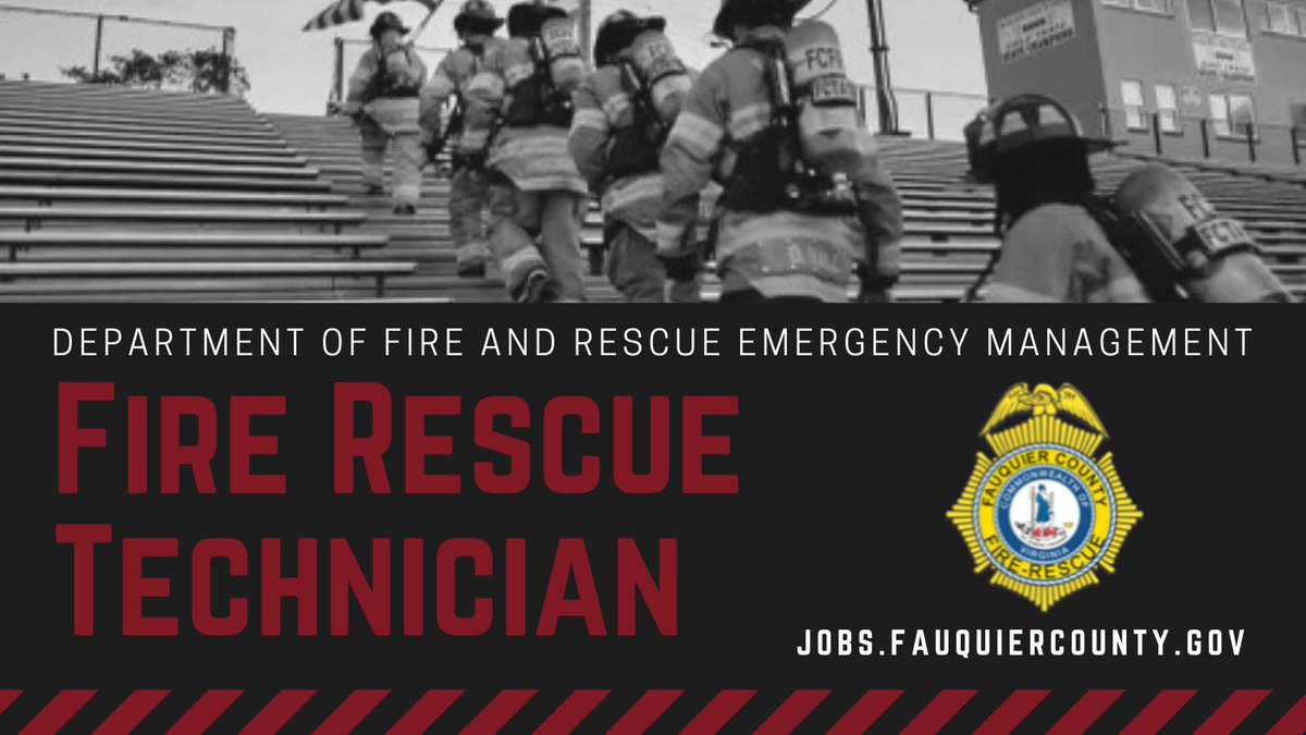 FauquierJobs's tweet photo. Now accepting applications for @FCDEM Fire Rescue Technician! Join an elite organization with the desire to serve, courage to act and ability to perform. Apply today at https://t.co/xm8eNOACP1! #DFREM #HR #FauquierCounty #novawork #employment #publicsafety https://t.co/Wclhaa3LbY