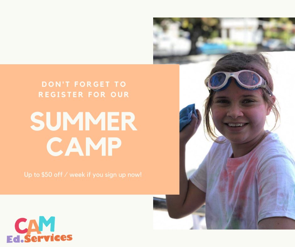 CAMEdServices's tweet image. If you sign up today, you can get up to $50 off per week! Spots are being filled quickly and you don't want to miss out! Our 10 awesome weekly themes throughout the summer combine work with play, including Super Mario Bros, Pixar, and Disney, among others!