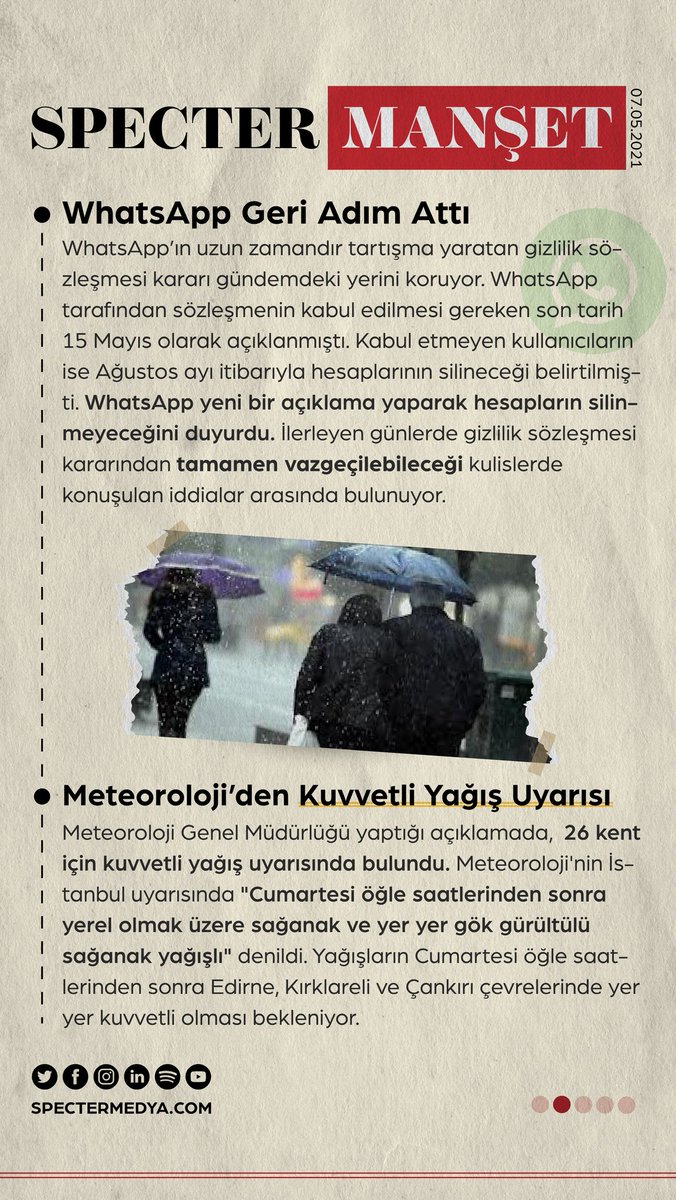 spectermedya's tweet photo. Specter Manşet ile haberler 👇🏻
#Kolombiya #vergi #miguel #ceballos #WhatsApp #geriadım #gizlilik #sözlesme #Meteorologia #yagıs #HavaDurumu #haber #gündem #dünya #SpecterMedya https://t.co/74JDUBIGvf